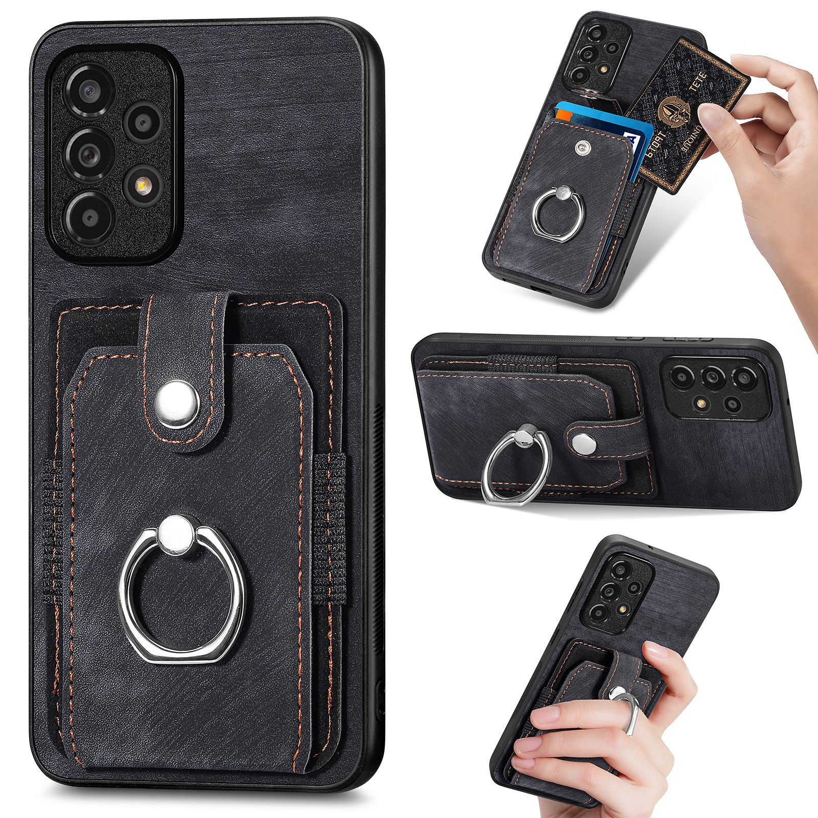 For Samsung Galaxy A33 5G PU Leather Coated PC TPU Back Case Card Slot Finger Ring Holder Kickstand Phone Cover For Samsung Galaxy A33 5G PU Leather Coated PC TPU Back Case Card Slot Finger Ring Holder Kickstand Phone Cover